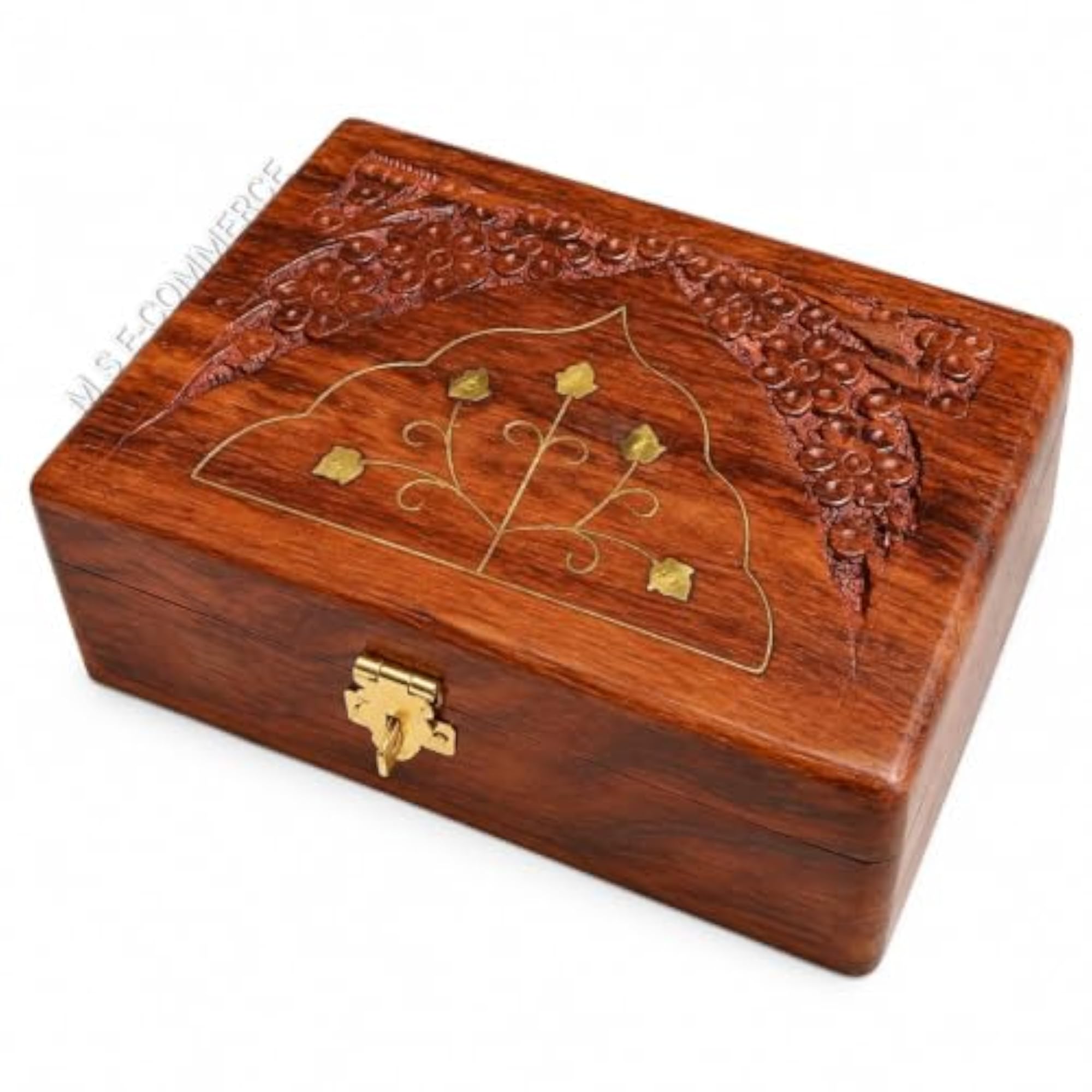 Wooden Keepsake Box with Floral Carved Design